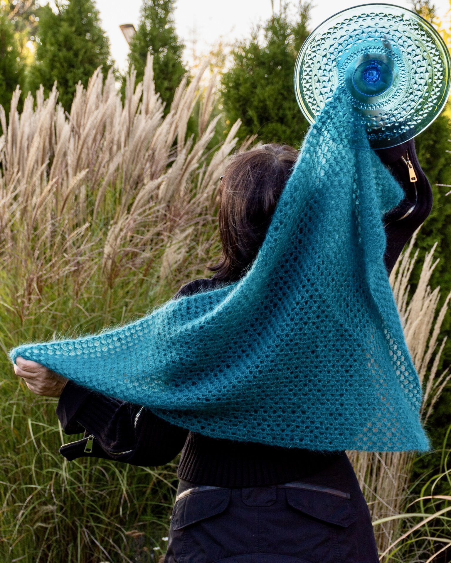 Chusta ażurowa z moheru i jedwabiu