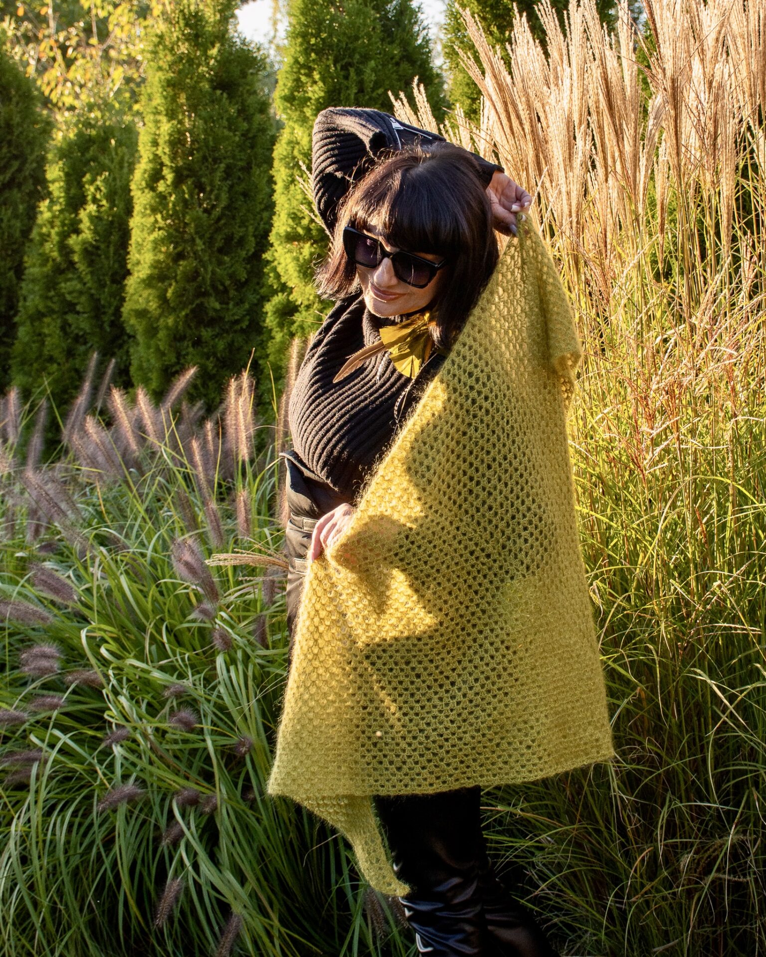 Chusta ażurowa z moheru i jedwabiu