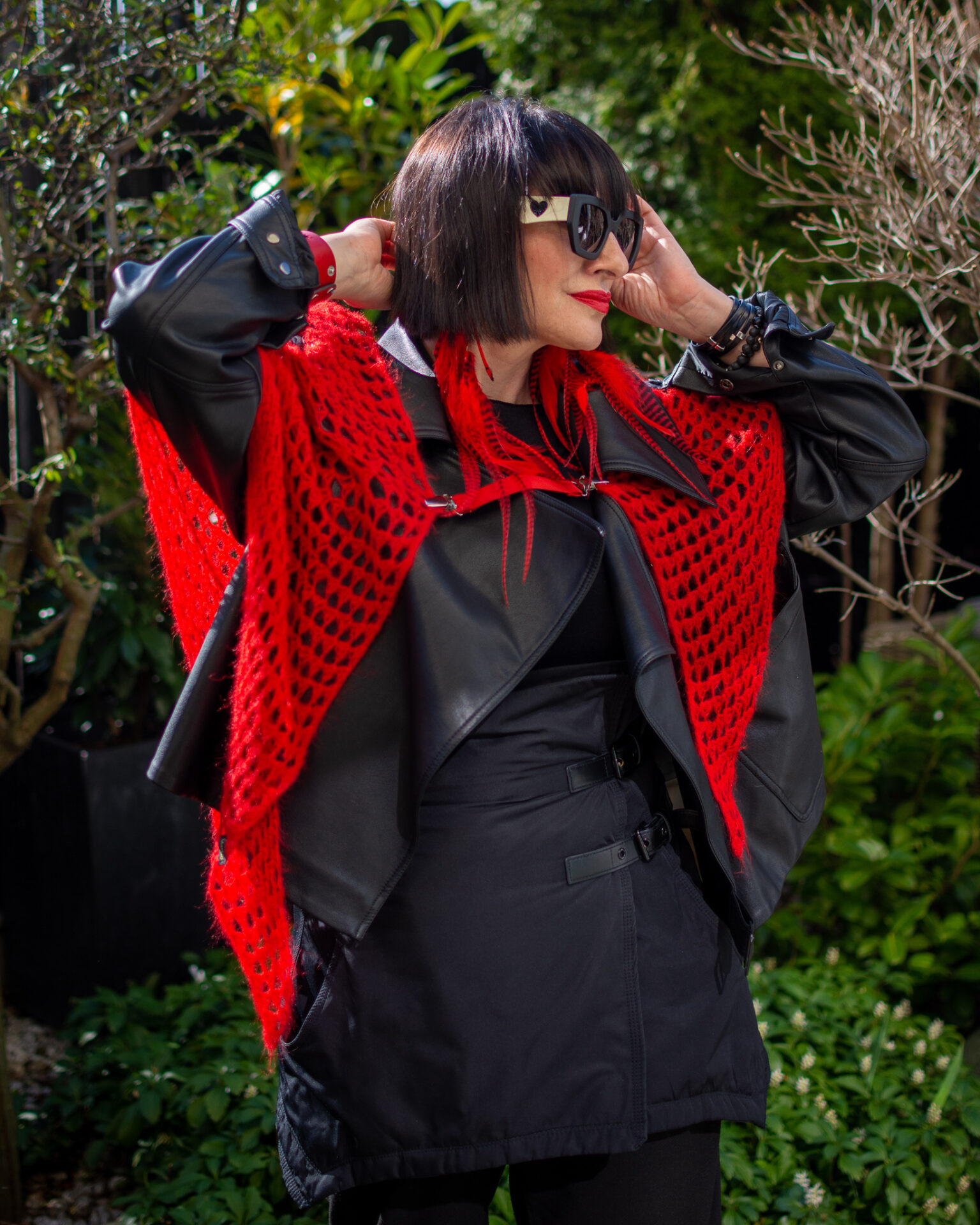 Chusta ażurowa czerwona z alpaki